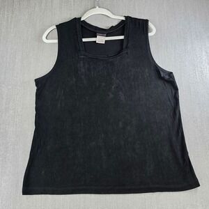 Citiknit Tank Top Women 1X‎ Black Square Neck Sleeveless Stretch Knit
